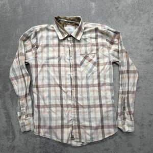 Craft‎ + Flow Shirt Mens L Beige Plaid Button Up Long Sleeve Twill Casual